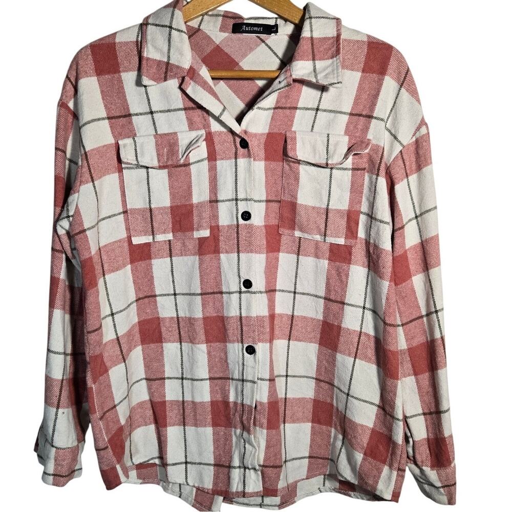 Automet Shacket Flannel Fall Plaid‎ Large Layer Casual Cozy Layer Capsule Hiking